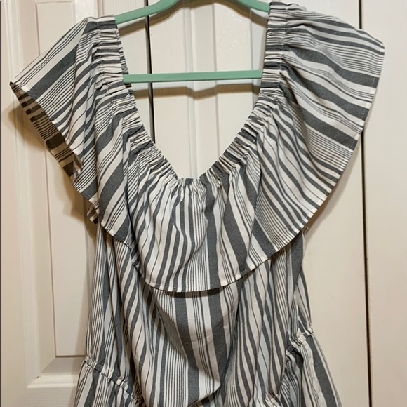 Grey and White Striped Plus Size Romper - Picture 3 of 6